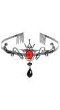 Tiara Kroon Zilver met Edelstenen Rood Zwart