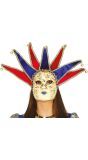 Venetiaans Narren Masker met Belletjes Blauw Rood