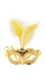 Venetiaans Oogmasker Metallic Goud met Veer
