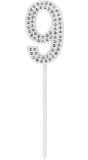 Verjaardag Taarttopper Diamant Cijfer 9 Zilver