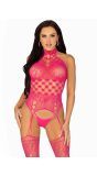 Verleidelijke High Neck Kant Bodystocking met Frambozenmotief