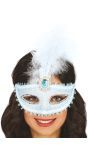 Wit Blauw Venetiaans Masker met Veer