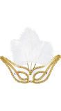 Wit Oogmasker met Gouden Rand en Veren