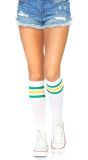 Witte Atleetsokken met Groen Gele Strepen