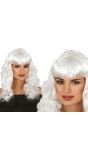 Witte Dames Pruik Lang Krullend met Pony