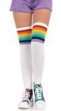 Witte Kniekousen met Regenboog Strepen