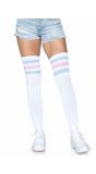 Witte Kousen met Blauw Roze Strepen Hoog