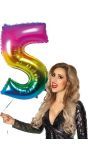 Xxl Regenboogkleurige Folieballon Cijfer 5