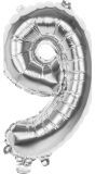 Zilveren Folieballon Cijfer 9