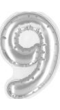 Zilveren Folieballon Sticker Nummer '9'