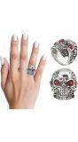 Zilveren Schedel met Rode Ogen Ring