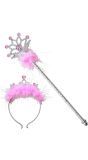 Zilveren Tiara en Staf met Roze Juwelen en Marabou