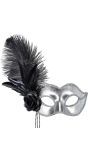 Zilveren Venetiaans Oogmasker met Veren en Roos