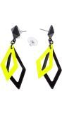 Zwart en Neon Gele Ruit Oorbellen