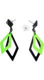Zwart en Neon Groene Ruit Oorbellen