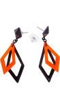 Zwart en Neon Oranje Ruit Oorbellen