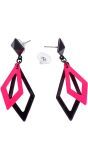 Zwart en Neon Roze Ruit Oorbellen