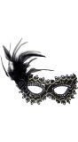 Zwart Oogmasker met Roos en Veren