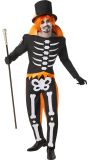 Zwart Oranje Halloween Skelet Kostuum Heren