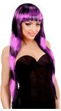Zwart-Paars Gestreepte Pruik Lang Haar