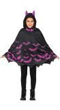 Zwart Paarse Vleermuis Halloween Poncho Kind