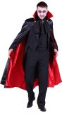Zwart Rode Dracula Cape 135 cm met Staande Kraag