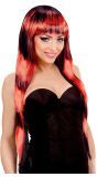 Zwart-Rood Gestreepte Pruik Lang Haar