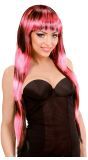 Zwart-Roze Gestreepte Pruik Lang Haar