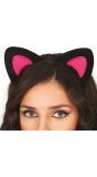 Zwart Roze Kattenoren Haarband Dames