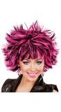 Zwart-Roze Wilde Disco Pruik