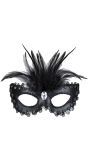 Zwart Venetiaans Oogmasker met Veren