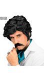Zwarte 80's Playboy Pruik met Snor