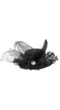 Zwarte Burlesque Mini Hoge Hoed met Juweel