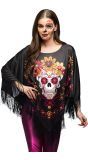 Zwarte Dia De Los Muertos Poncho Dames