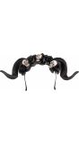 Zwarte Duivel Haarband met Horens en Doodshoofden Halloween