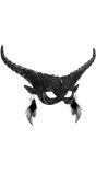 Zwarte Duivel Oogmasker met Veren Oorbellen