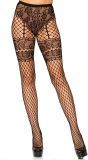 Zwarte Elegante Visnet Panty met Kant Details