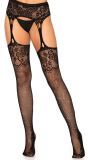 Zwarte Glitter Visnet Panty met Kanten Bloemen Effect