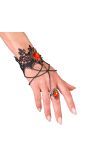Zwarte Gothic Armband met Ring en Rode Stenen