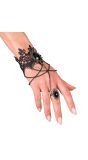 Zwarte Gothic Armband met Ring en Zwarte Stenen