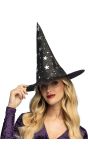 Zwarte Halloween Heksenhoed met Sterren