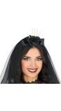 Zwarte Halloween Hoofdband met Sluier en Bloem