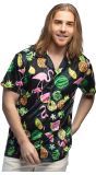 Zwarte Hawaii Flamingo Shirt Heren