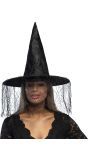 Zwarte Heksenhoed met Spinnenweb Sluier