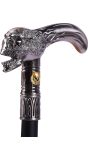 Zwarte Houten Wandelstok met Metalen Doodskop Halloween