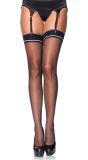 Zwarte Jarretel Kousen met Gestreepte Bovenkant