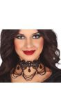 Zwarte Kant Effect Choker met Steentjes