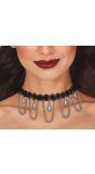 Zwarte Kanten Choker met Zilveren Steentjes