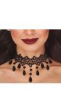 Zwarte Kanten Choker met Zwarte Steentjes