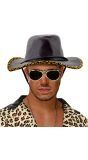 Zwarte Lederlook Cowboyhoed met Luipaard Print